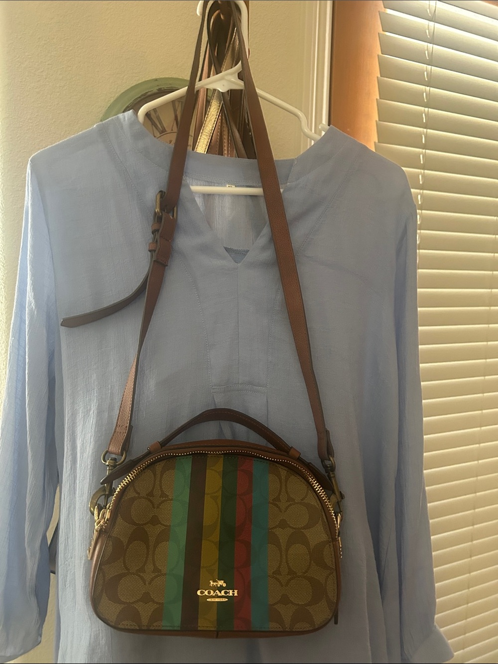 Coach Brown Signature Crossbody with Green & Red Stripe Accents VGUC